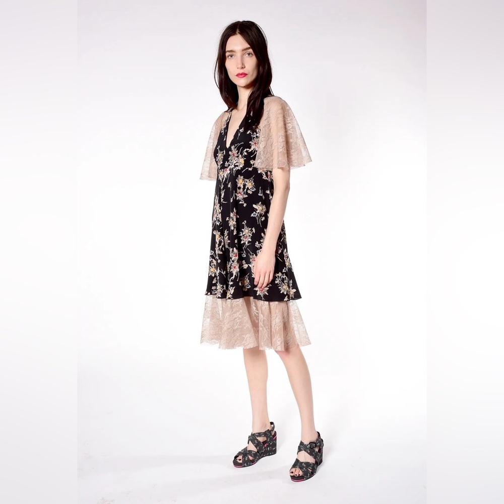 Anna Sui Dress Floral Silk and Lace Dress. Size 4.